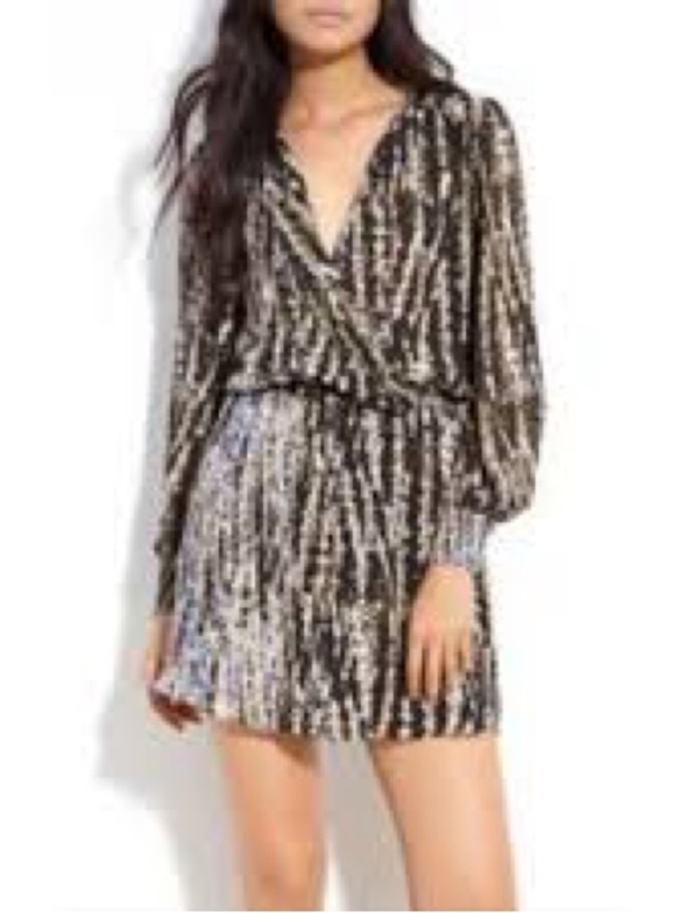 Parker Black, Gray & Blue Abstract Long Sleeve Wrap Dress
